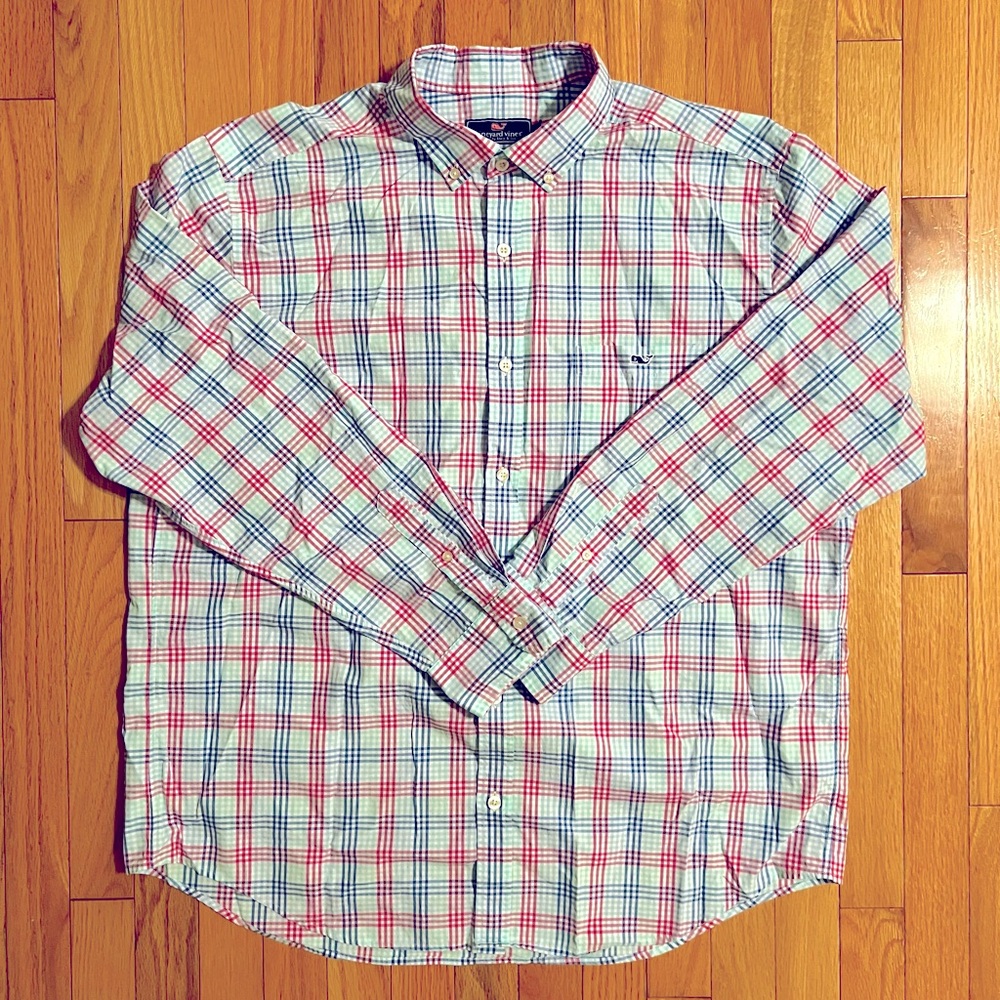 Vineyard Vines, Classic Fit Tucker Shirt, Men XL blue check Very Good Condition